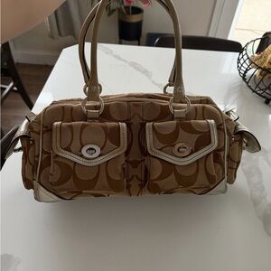 Coach Beige Canvas Leather Medium Satchel Bag Authentic Vintage